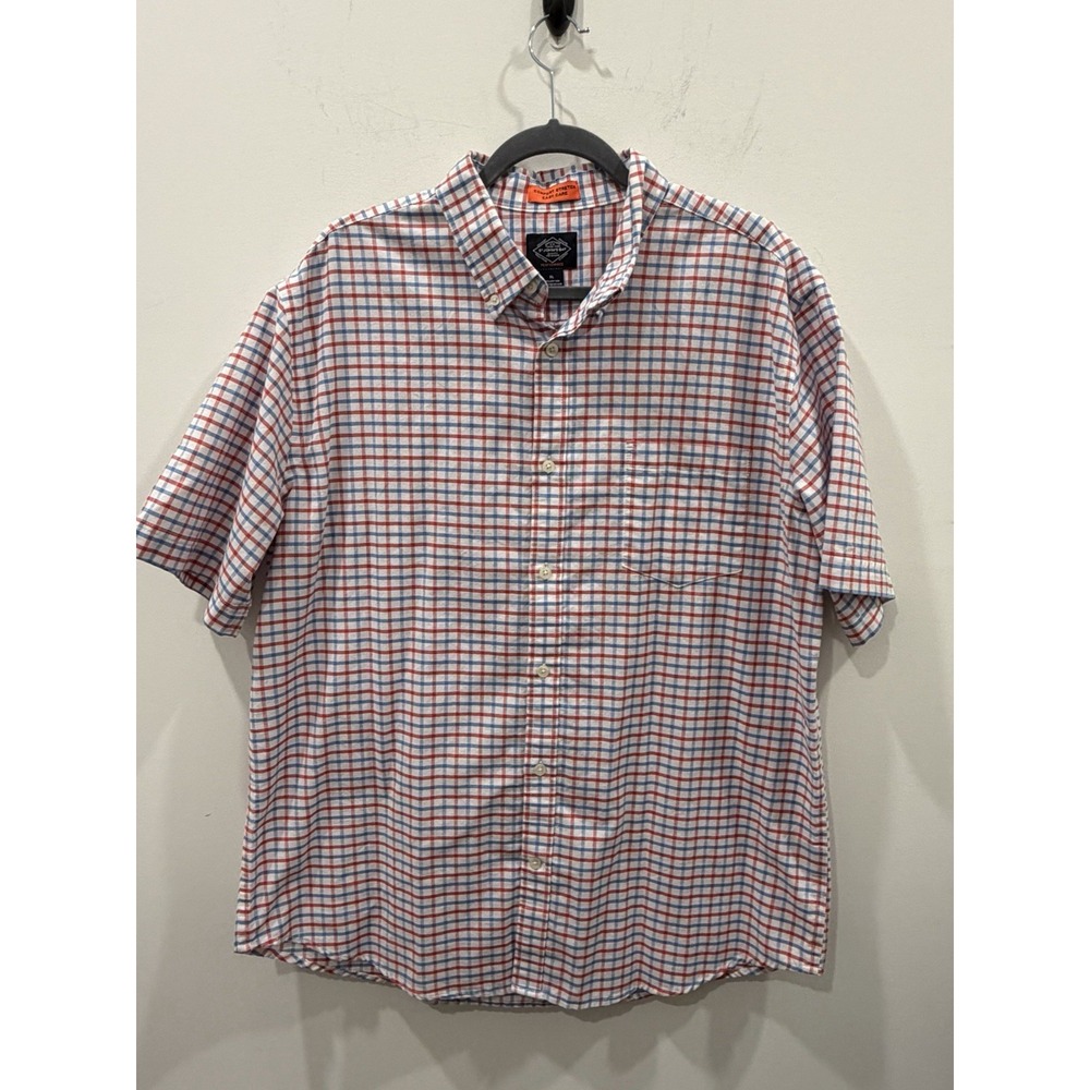 St. John's Bay Performance Button-Up Shirt Blue red white blue sz Lg Stretch